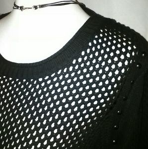 NWT black mesh knit sweater with studs